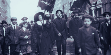 Manifestantes da Associação Trabalhista Russa no desfile do Dia do Trabalho, em Nova York, em 1909.