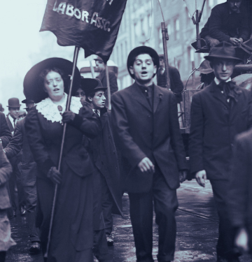 Manifestantes da Associação Trabalhista Russa no desfile do Dia do Trabalho, em Nova York, em 1909.